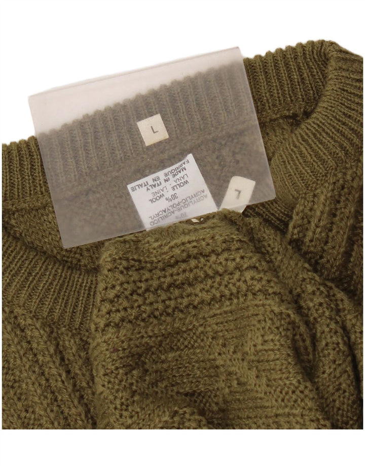 Vintage Ανδρικό πουλόβερ με λαιμόκοψη μεγάλο χακί ακρυλικό