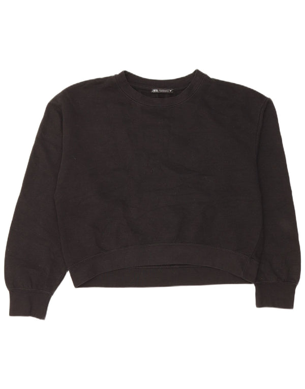 Zara Γυναικεία φούτερ Crop Jumper UK 14 Medium Black Polyester