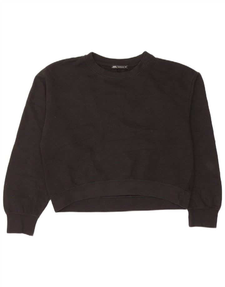 Zara Γυναικεία φούτερ Crop Jumper UK 14 Medium Black Polyester