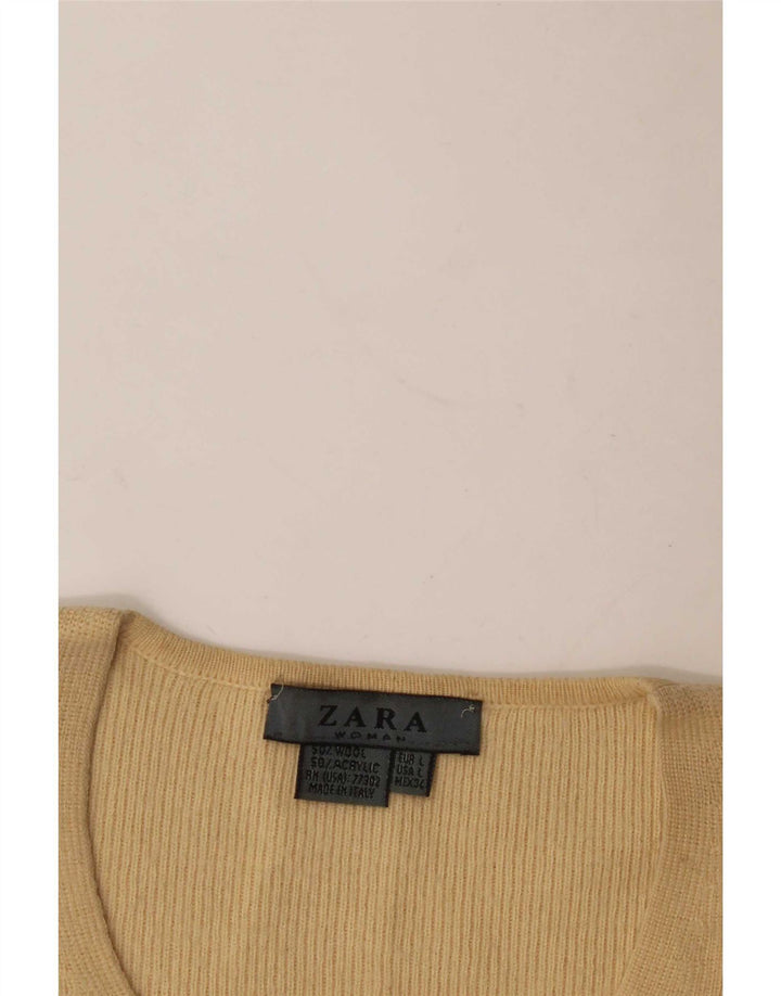Zara Γυναικείο πουλόβερ με λαιμόκοψη UK 16 Μεγάλο Μπεζ μαλλί