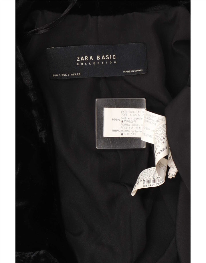 Zara Γυναικείο Open Velvet Blazer Jacket UK 10 Small Black Polyester