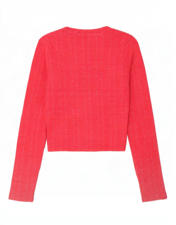 Zara Womens Crop Top Long Sleeve UK 10 Small Pink Polyester