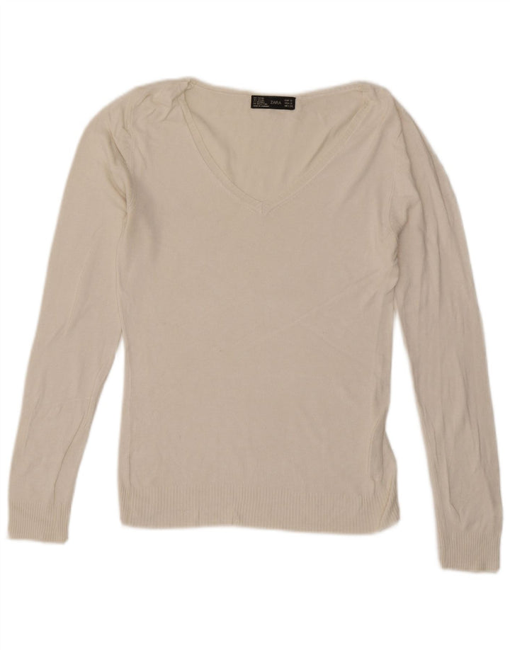 Zara γυναικείο τοπ μακρυμάνικο UK 10 Small White Rayon