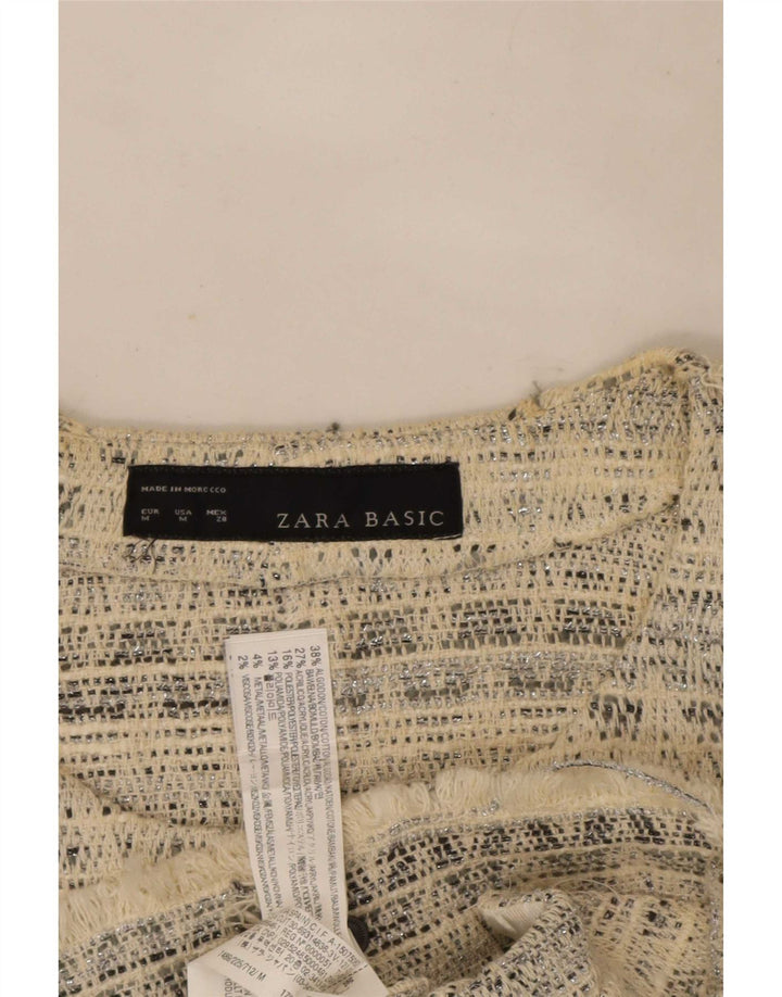 Zara Γυναικείο ανοιχτό μπουφάν Bolero UK 12 Medium Off White γεωμετρικό βαμβακερό