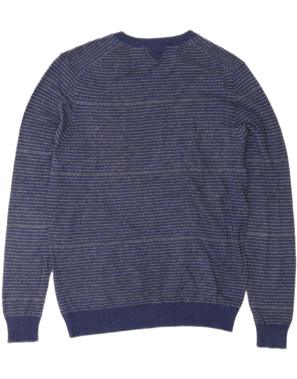 TRUSSARDI JEANS Mens V-Neck Jumper Sweater Medium Blue Striped Cotton
