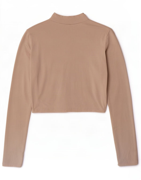 Zara Γυναικείο Crop Top Μακρυμάνικο UK 10 Small Beige βαμβακερό