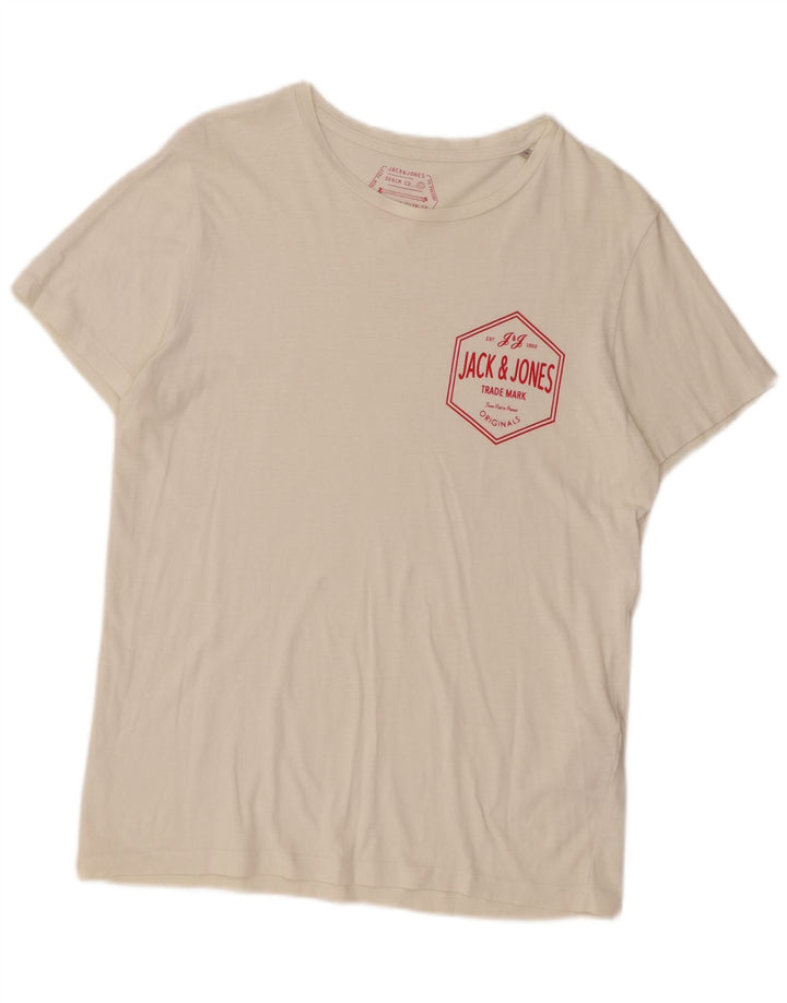 Jack & Jones Ανδρικό γραφικό T-Shirt Top Μικρό λευκό βαμβακερό
