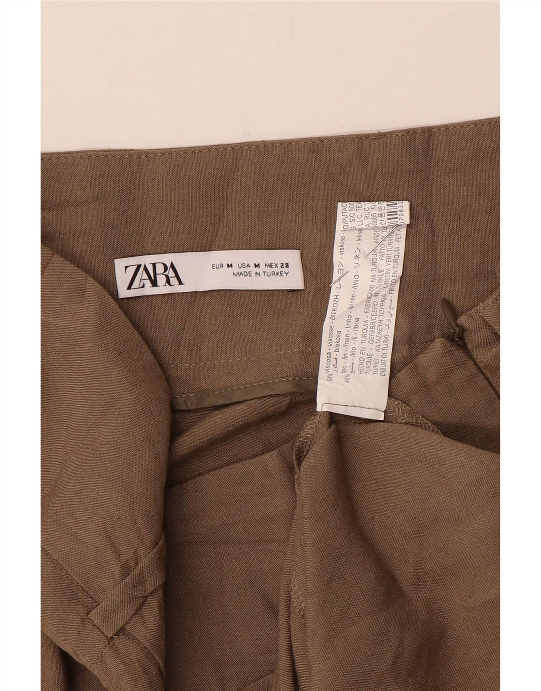Zara Γυναικεία Μίντι Φούστα Μεσαίο W28 Καφέ Λινό