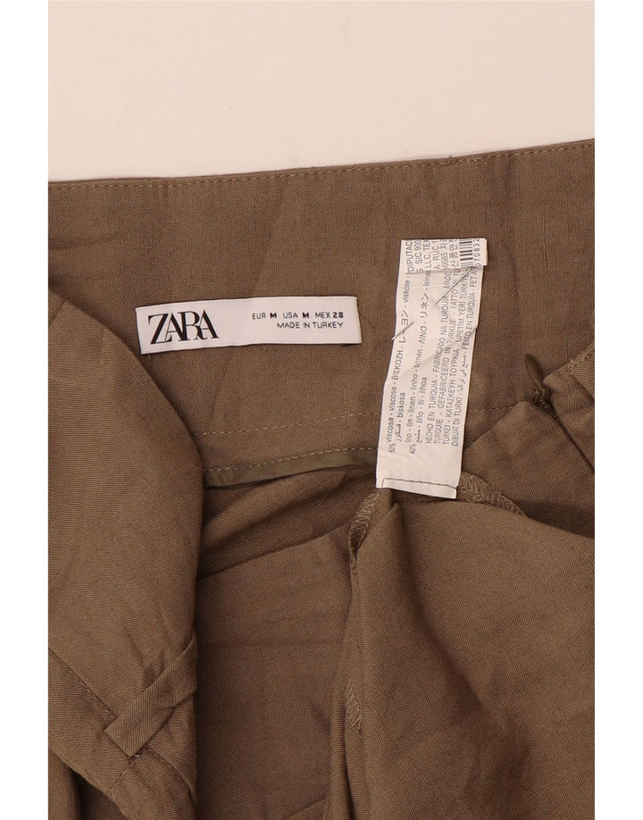 Zara Γυναικεία Μίντι Φούστα Μεσαίο W28 Καφέ Λινό