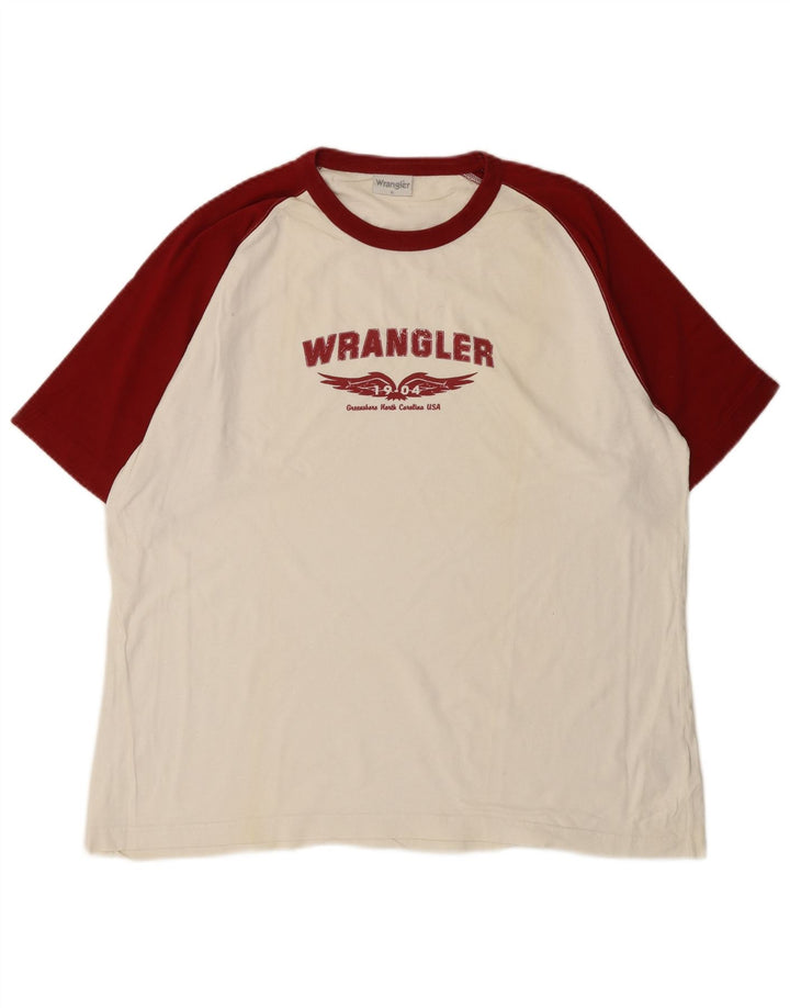 Ανδρικό γραφικό T-Shirt WRANGLER Top XL White Colourblock Βαμβακερό