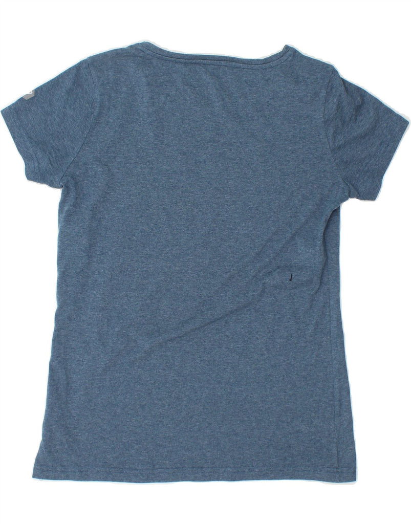 ASICS Womens Graphic T-Shirt Top Medium Navy Blue Flecked Cotton Vintage Asics and Second-Hand Asics from Messina Hembry 