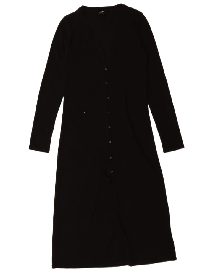 Zara Γυναικεία Ζακέτα Longline UK 10 Small Black Polyester