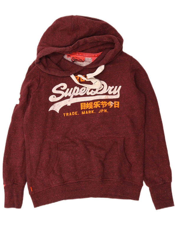 Superdry γυναικείο γραφικό μπλουζάκι με κουκούλα UK 14 Βαμβακερό ύφασμα μεσαίου μπορντώ