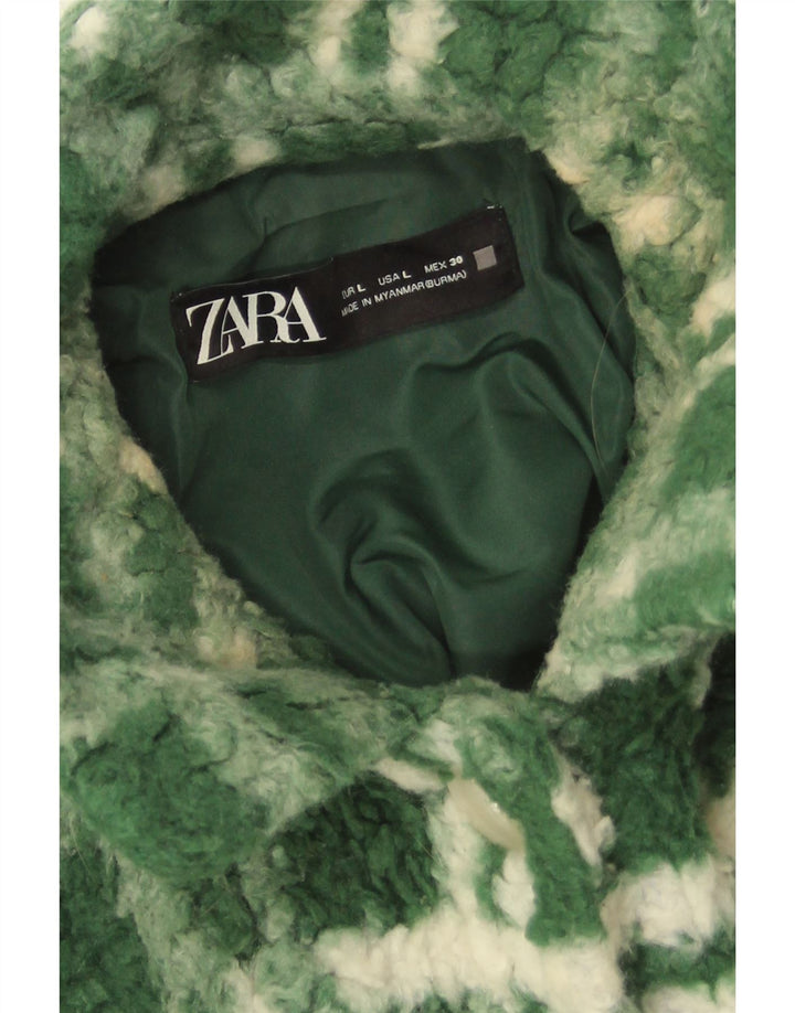 Zara Γυναικείο φλις μπουφάν UK 14 Large Green Check Polyester