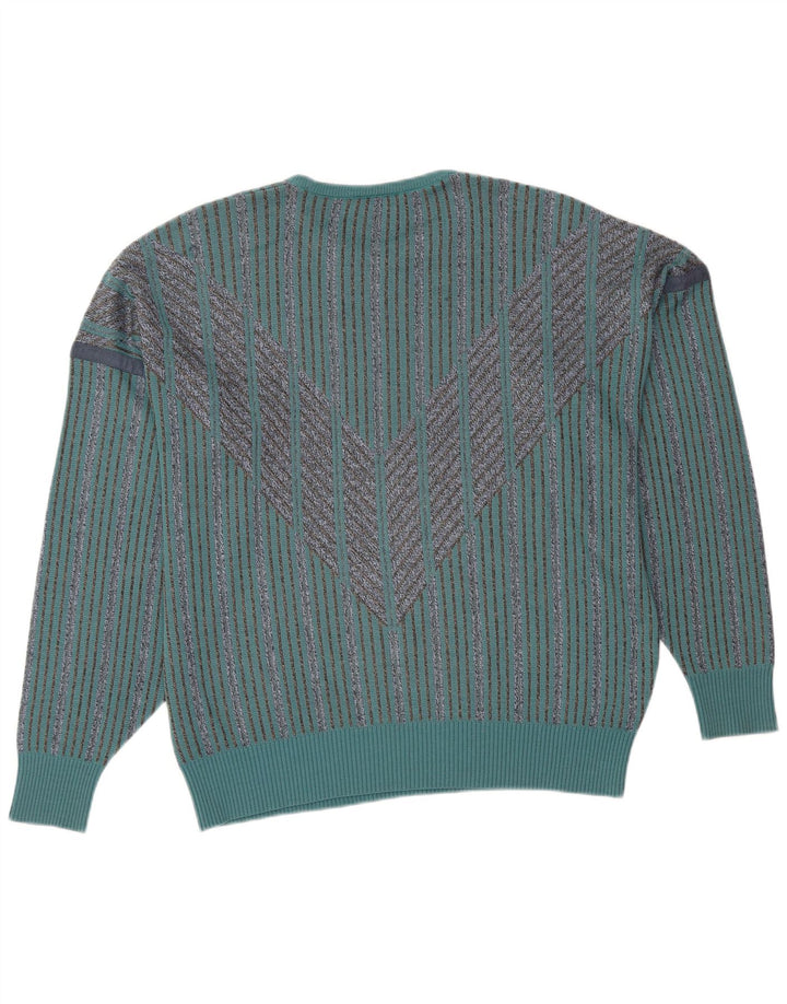 PIERRE SANGAN Ανδρικό πουλόβερ με λαιμόκοψη μεγάλου μπλε ριγέ ακρυλικό