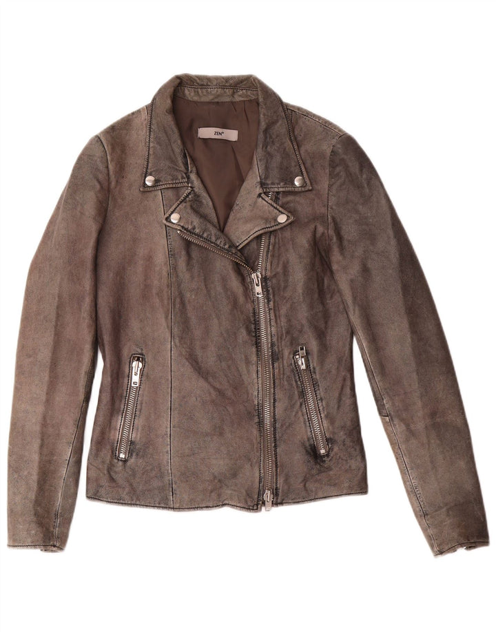 Zen Γυναικείο Δερμάτινο Μπουφάν Biker IT 44 Medium Grey Leather