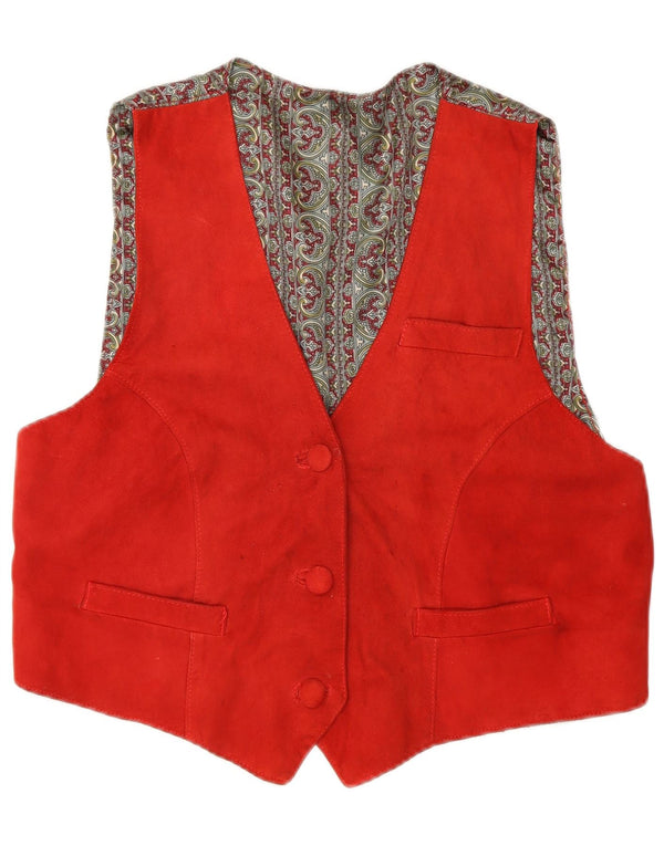 Vintage Γυναικείο Crop Suede Γιλέκο UK 14 Large Red Retro