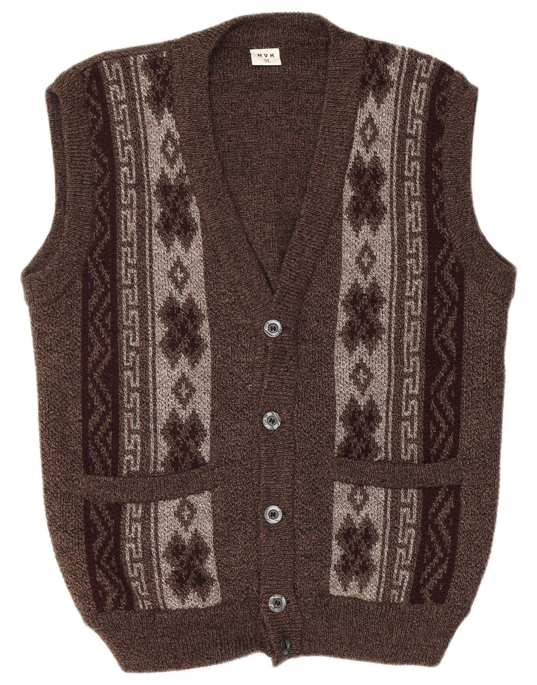 Ανδρικό Αμάνικο Ζακέτα VINTAGE Medium Brown Fair Isle