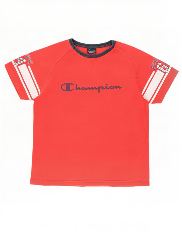 Champion Γυναικείο γραφικό T-Shirt Top UK 14 Medium Red Colourblock