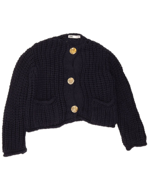 Zara Γυναικεία Ζακέτα με κροσέ Crop UK 10 Small Navy Blue