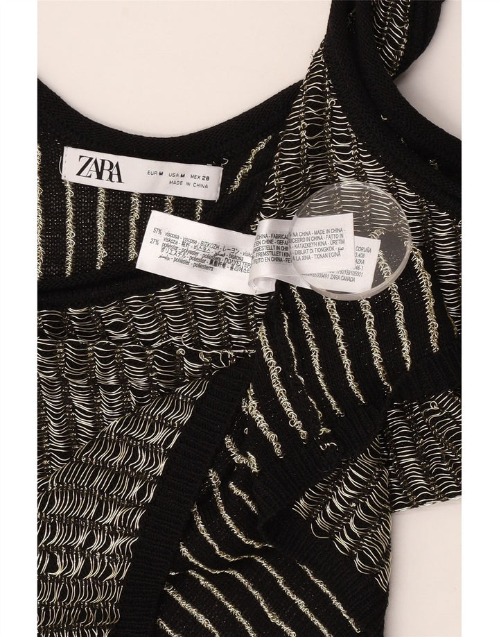 Zara Γυναικείο γιλέκο Crop UK 12 μεσαία μαύρη ριγέ βισκόζη
