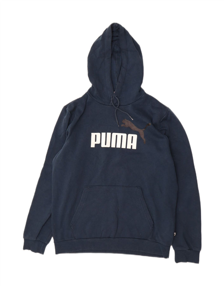 PUMA Mens Graphic Hoodie Jumper Medium Navy Blue Cotton Vintage Puma and Second-Hand Puma from Messina Hembry 