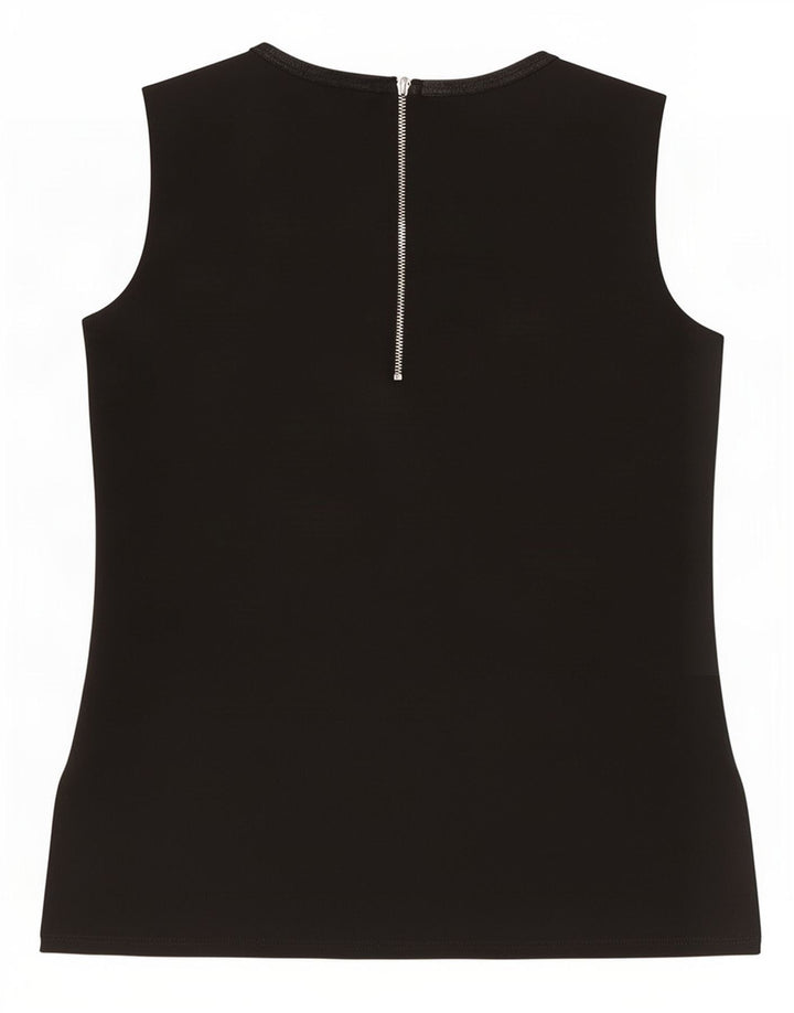 Zara Γυναικεία Γραφική Αμάνικη Μπλούζα Τοπ UK 10 Small Black Polyester