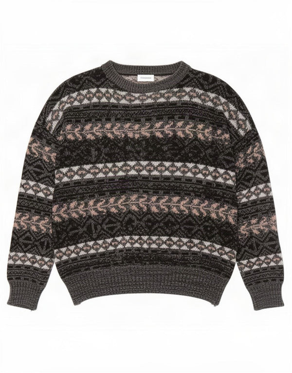 Vintage ανδρικό πουλόβερ με λαιμόκοψη XL Grey Fair Isle