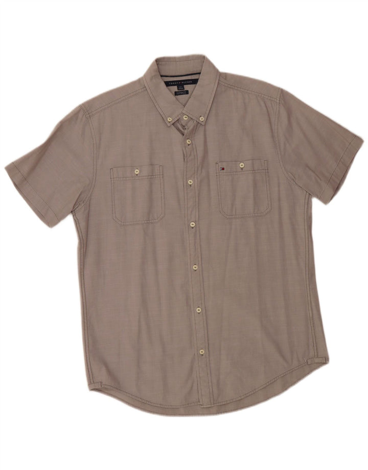 TOMMY HILFIGER Ανδρικό κοντομάνικο πουκάμισο με προσαρμοσμένη εφαρμογή σε μεγάλο γκρι