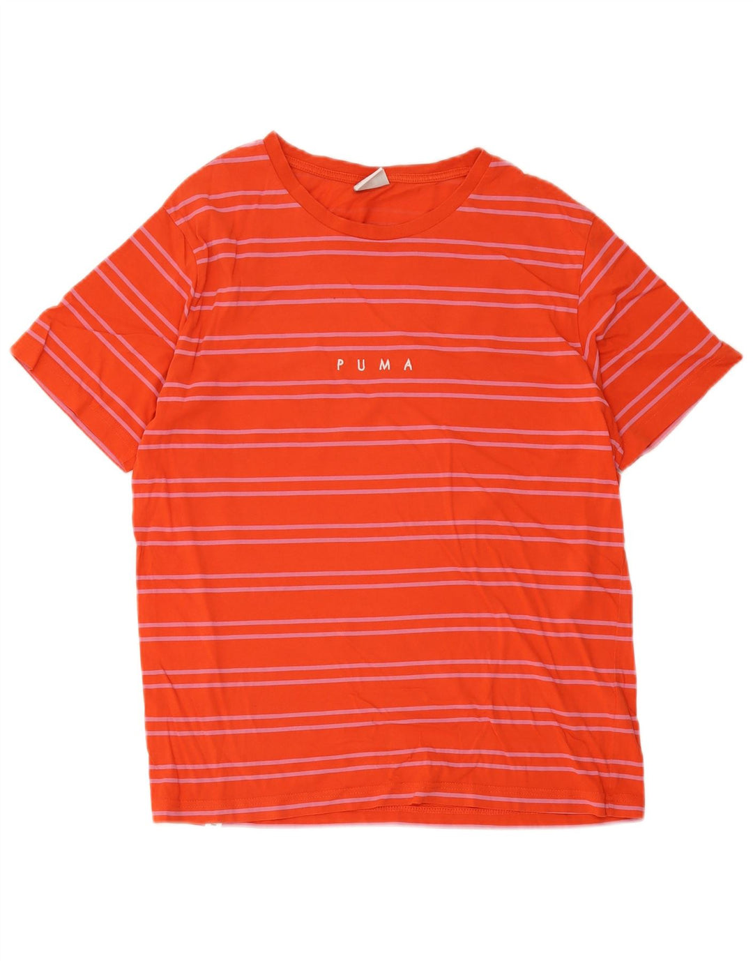 Puma Mens T-Shirt Top Medium Orange Striped Cotton