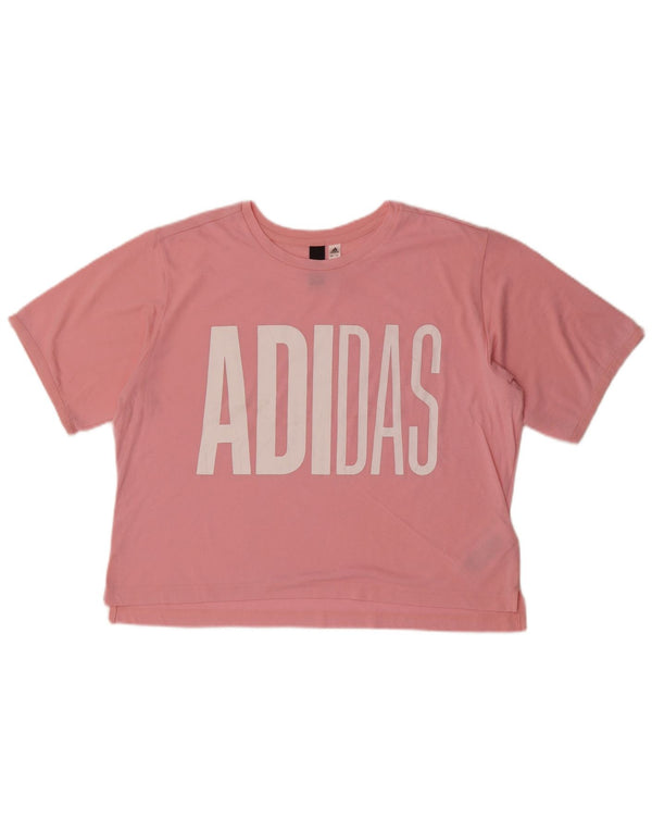 Γυναικείο γραφικό μπλουζάκι Adidas Crop Top UK 16/18 Large Pink Polyester