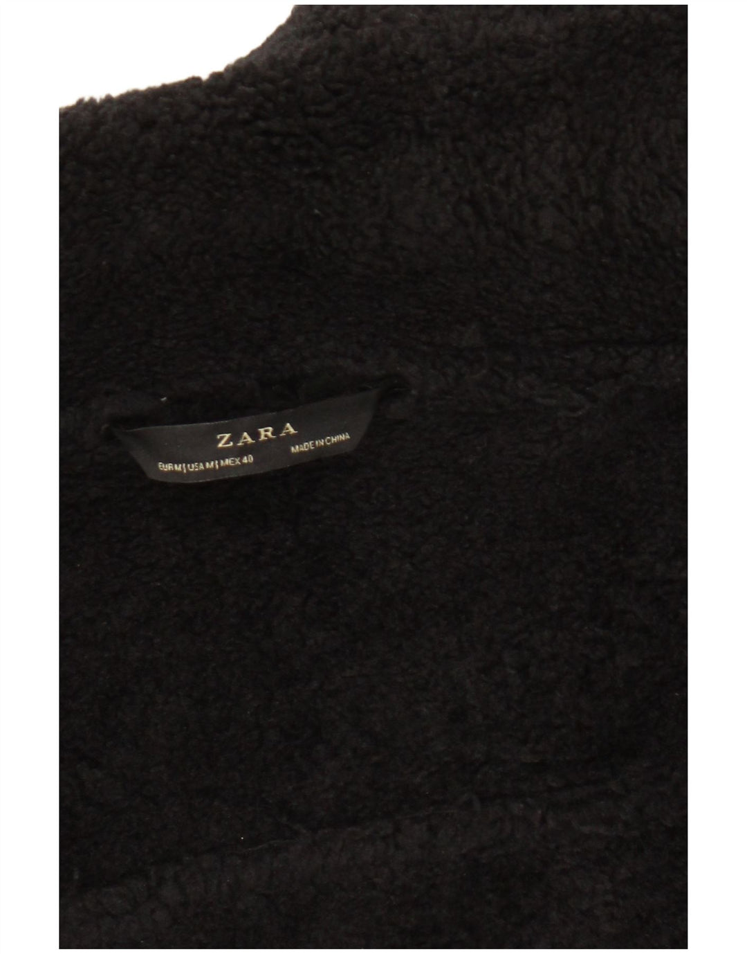Zara Γυναικείο Sherpa Biker Jacket UK 14 Medium Black Polyester