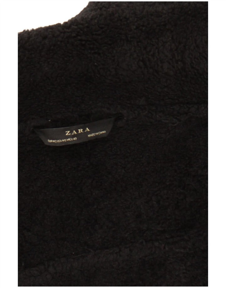 Zara Γυναικείο Sherpa Biker Jacket UK 14 Medium Black Polyester