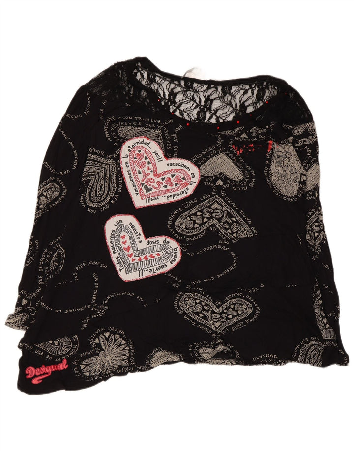 Γυναικεία γραφική μπλούζα Desigual Top UK 12 Medium Black Geometric Heart
