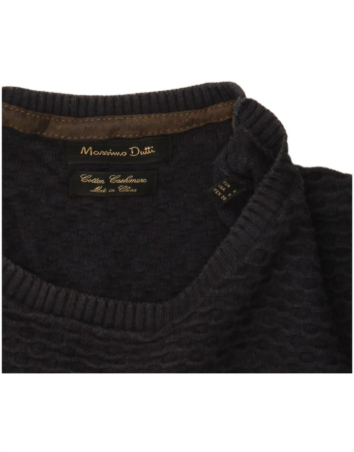 Ανδρικό πουλόβερ Massimo Dutti Crew Neck Jumper Μικρό Navy Blue από βαμβάκι
