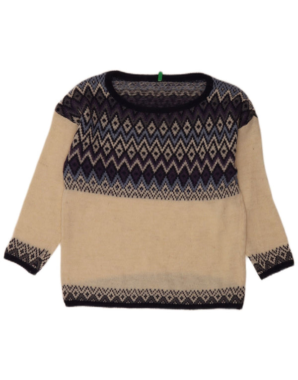 Γυναικείο πουλόβερ Benetton Boat Neck Jumper UK 14 Large Off White Fair Isle