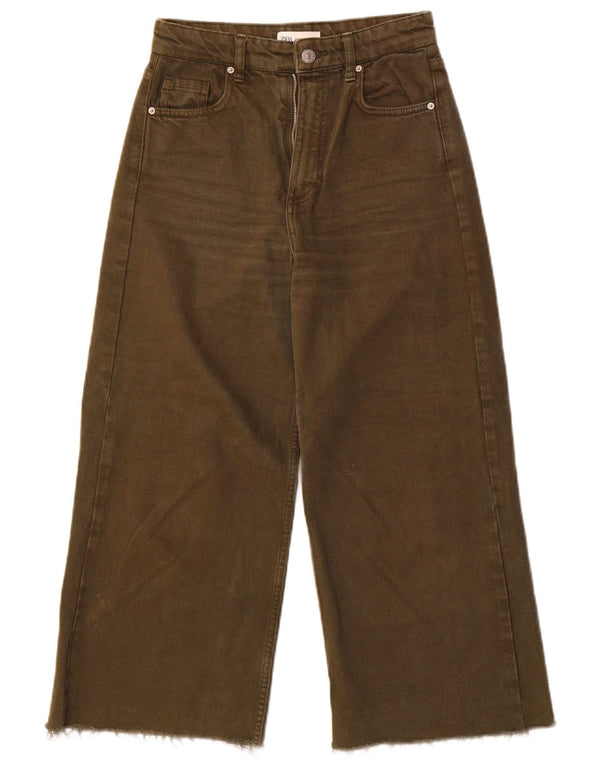 Zara Γυναικείο Crop Ψηλόμεσο Φαρδύ τζιν US 00 2XS W22 L23 Χακί βαμβακερό