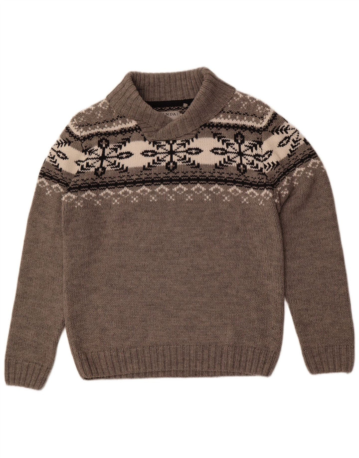 Canda Ανδρικό πουλόβερ λαιμόκοψης σάλι Large Grey Fair Isle