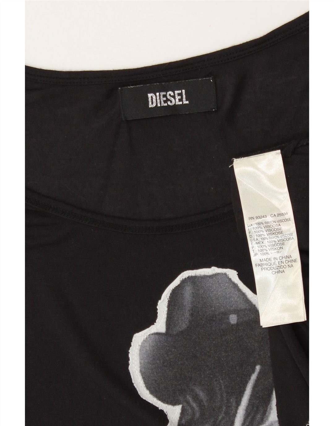 Diesel Γυναικείο γραφικό T-Shirt Top UK 16 Large Black Viscose