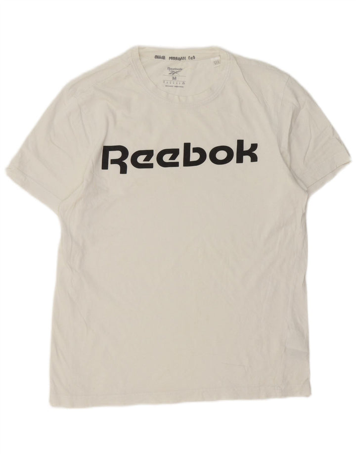 Ανδρικό γραφικό T-Shirt Reebok Top από μεσαίο λευκό βαμβακερό