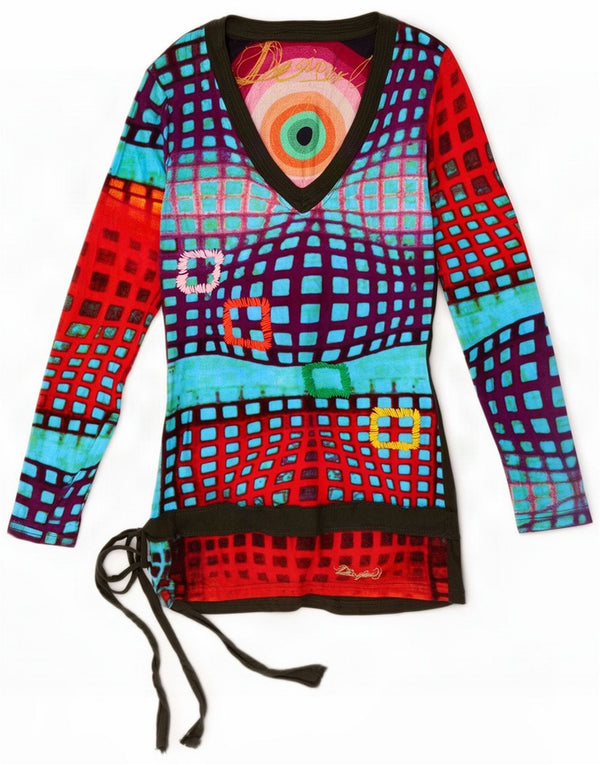 Desigual Graphic Top Long Sleeve UK 4 XS Πολύχρωμο Geometric