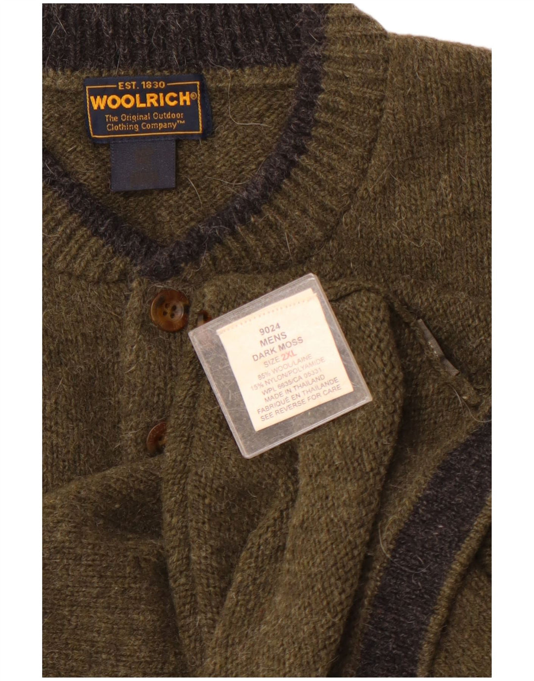 Ανδρικό πουλόβερ με λαιμόκοψη WOOLRICH 2XL μαλλί χακί