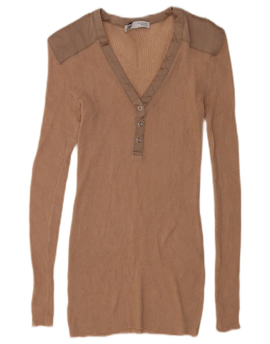 Zara Γυναικείο τοπ μακρυμάνικο UK 10 Small Beige Colourblock