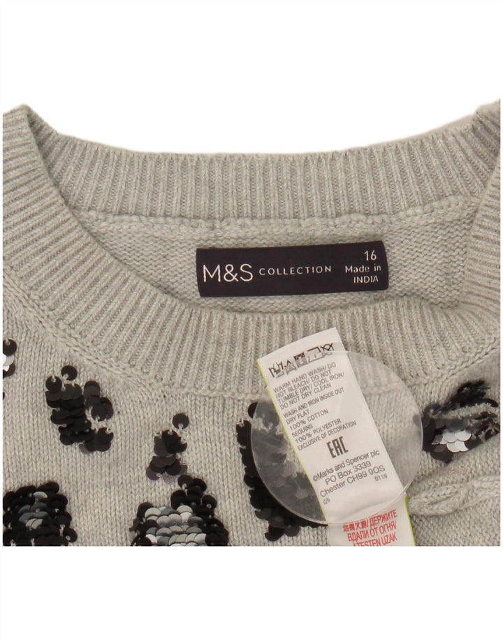 Marks & Spencer Γυναικείο πουλόβερ με λαιμόκοψη Crop Crew UK 16 Large Grey