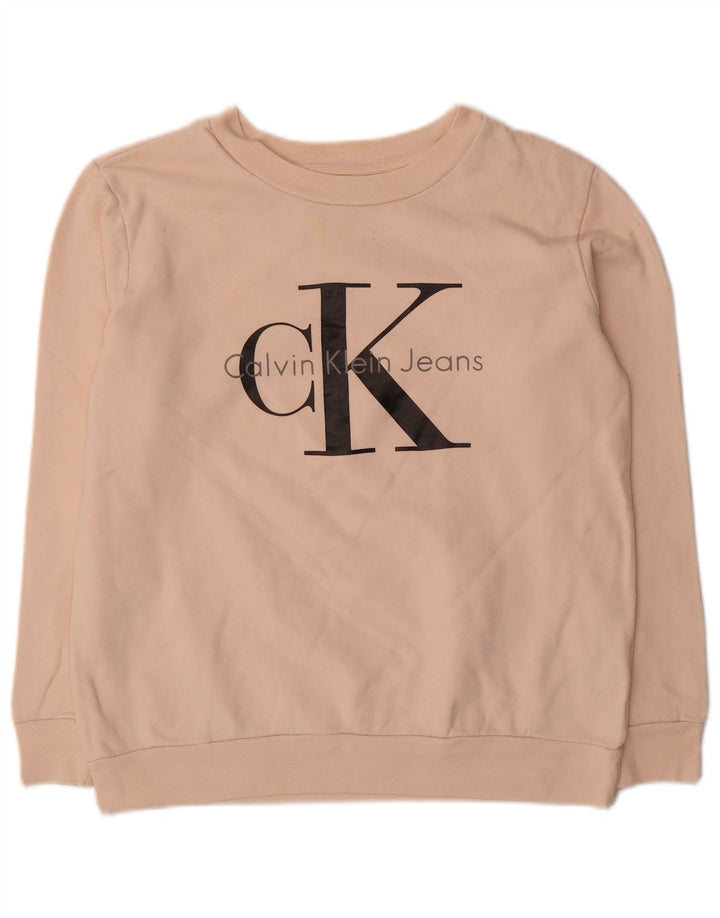 Calvin Klein Jeans Γυναικεία γραφικά υπερμεγέθη φούτερ Jumper UK 6 XS Pink