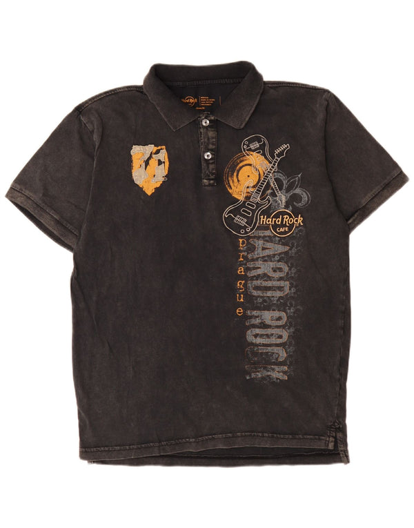 Hard Rock Cafe Mens Prague Graphic Polo πουκάμισο Medium Black Cotton Μουσική