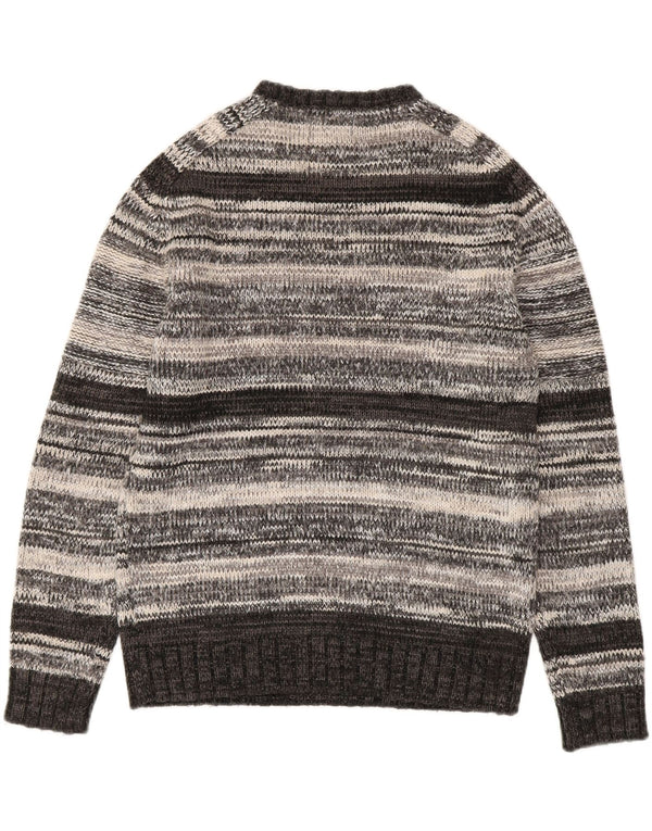 VINTAGE Mens Crew Neck Jumper Sweater Large Grey Pinstripe Acrylic
