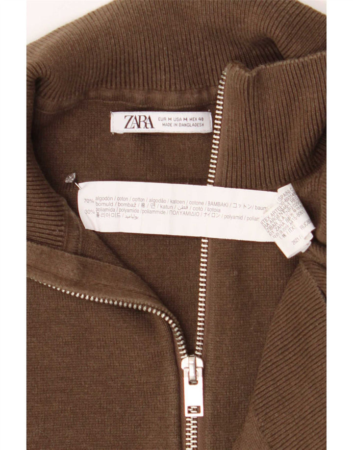 Ανδρικό πουλόβερ Zara με φερμουάρ, μεσαίο καφέ βαμβακερό
