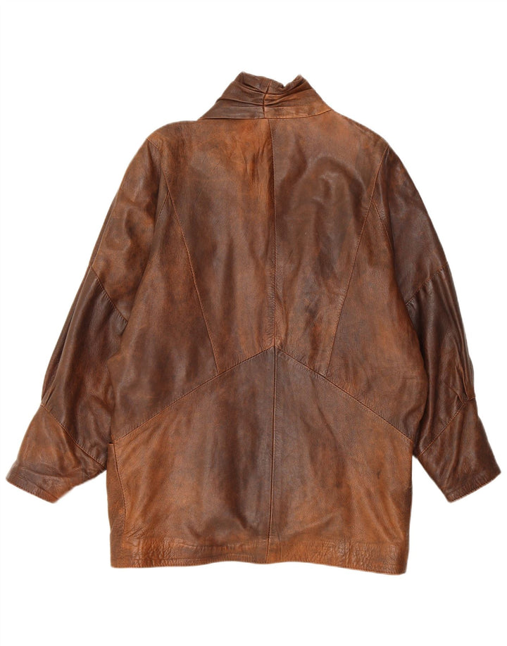 Vintage Γυναικείο Oversized Δερμάτινο Μπουφάν UK 10 Small Brown Δερμάτινο
