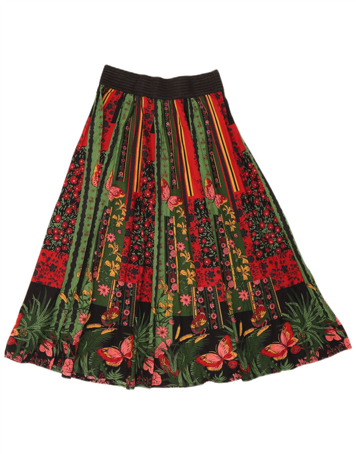 VINTAGE Γυναικεία ψηλόμεση A-Line φούστα W24 XS Πολύχρωμη φλοράλ βαμβακερή